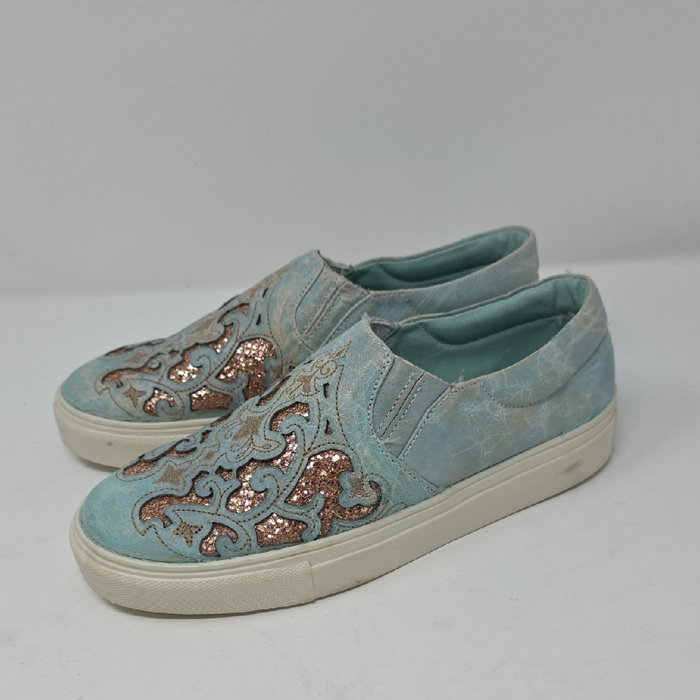 Corral Elegant Blue Embroidered Slip-On Sneakers Women's Size 6.5